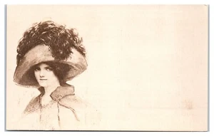 Beautiful Victorian Woman in Large Plumed Hat Sepia-Tone Postcard - Picture 1 of 2