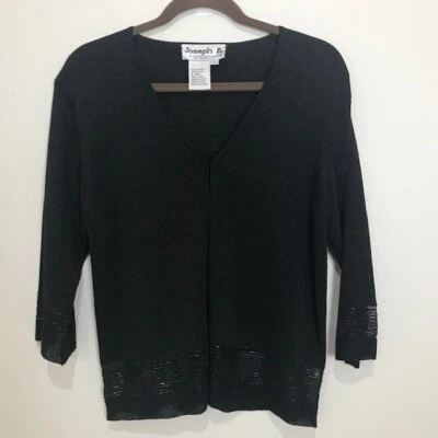 Joseph A Silk Blend Black Cardigan Beads Metallic Size Lg Two Hooks 3/4 Sleeve - Image 1 of 4