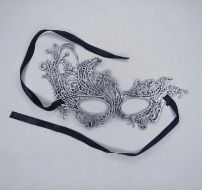 Silver Lacy Masquerade Mask Party Cosplay Halloween Accessory - Image 1 of 4