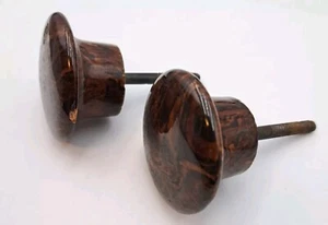 Antique Cabinet Door Knobs Drawer Brown Swirl Bennington Old Hardware Lot of 2 - Picture 1 of 16
