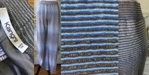 VTG KANGRA ITALY COTTON RAYON STRIPE ZIGZAG KNIT PANTS BLUE METALLIC SILVER 42 - Picture 1 of 12