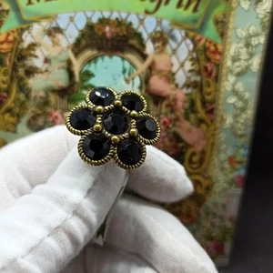 Michal Negrin Ring Gothic Large Chunky Black Flower With Swarovski Crystals New - Picture 1 of 12