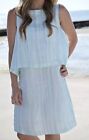$109 J. Jill Pure Small Petite SP White Striped Linen Layered Tank Tiered Dress