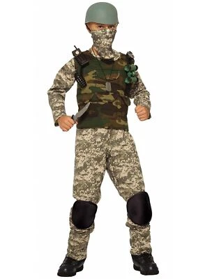 Combat Trooper Army Camo Military Soldier Fancy Dress Halloween Child Costume - Image 1 of 2