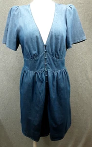 DottyiSize 10 Cotton Chambray Button Front Flared Sleeve Fitted Dress - Picture 1 of 12
