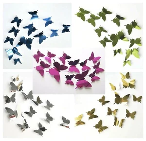 3D Butterfly mirrored wall stickers 12 pcs Art Decoration Child Kids Mirror - Picture 1 of 15
