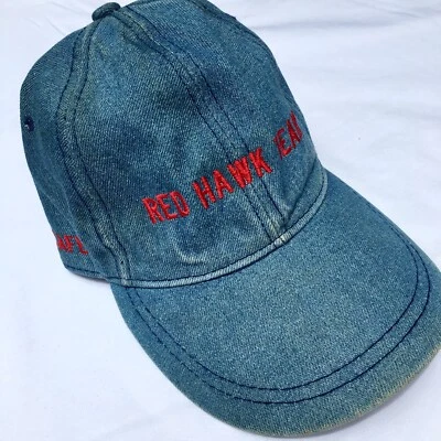 De colección Años 80 Rojo Halcón Azul Jean Cuello Áspero OFFSHORE Camionero Gorra DENIM Gorra de Béisbol Foto 1 de 4