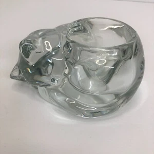 Heavyweight Glass Clear Glass Sleeping Kitten Cat Votive Candle Holder - Picture 1 of 5