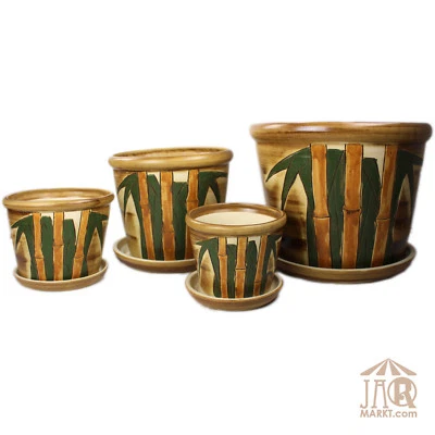 Keramik Blumen Topf - Blumentopf  - Pflanztopf - Übertopf mit Untersetzer - Set  - Bild 1 von 4