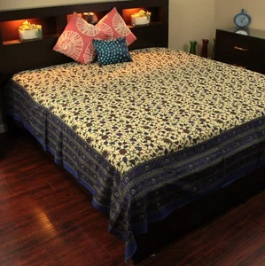 Cotton Floral Buti Print Tapestry Wall Hanging Coverlet Beach Sheet Blue Full - Picture 1 of 3