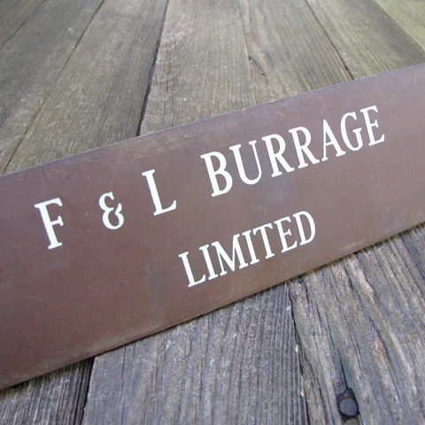 Reclaimed Bronze / Brass F & L Burrage Limited Sign with Enamel Lettering Cover