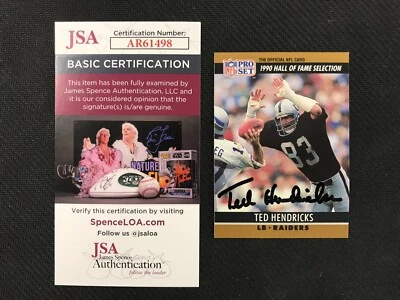 1990 NFL Pro Set #26 Ted Hendricks JSA Certified AUTOGRAPH Raiders Linebacker - Image 1 of 4
