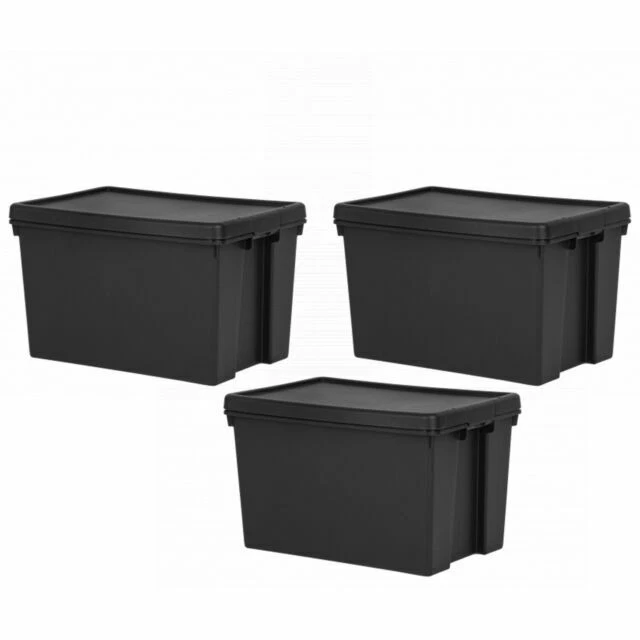 WHAM Heavy Duty Recycle Plastic Box, Pack of 3 - Black (Z445100)