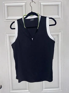 NWT Ladies BELYN KEY Black & White Sabrina Sleeveless Golf / Tennis Shirt Sz M - Picture 1 of 7