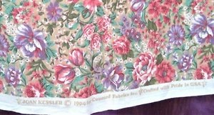 Joan Kessler for Concord Fabrics 1994 beige floral algodón 19,5" x 44" EE. UU. - Imagen 1 de 9