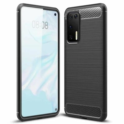 COVER CARBON LOOK per HUAWEI P40 PRO - CUSTODIA SILICONE NERO - Immagine 1 di 4