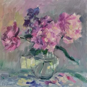 HELEN TARR ORIGINAL Abendpfingstrosen Geranien Blume Wildblumen ÖLGEMÄLDE - Bild 1 von 2