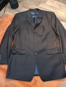 Calvin Kleins 90s Wool Pin Striped Blue Blazer Three Button Professional Mens - Picture 1 of 11