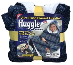 Ontel Huggle Adult Hoodie Ultra Plush Blanket Blue Nordic One Size Fits All - Picture 1 of 5
