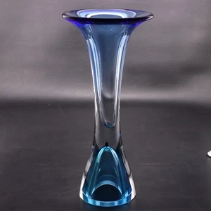Kosta Boda Art Glass 12" Blue Trumpet Vase Signed by Göran Wärff Vintage - Picture 1 of 10