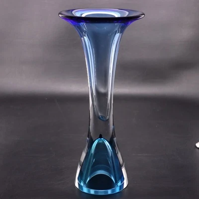 Kosta Boda Art Glass 12" Blue Trumpet Vase Signed by Göran Wärff Vintage - Image 1 of 4