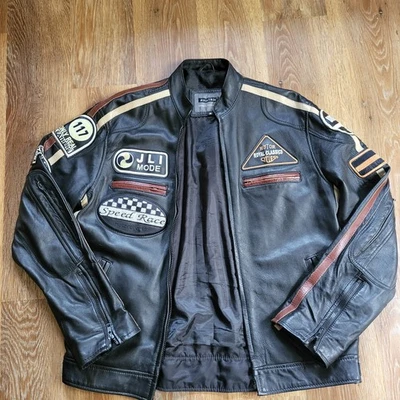 Aviatrix Mens Racer Biker Jacket Soft Black Leather Badges Mens Medium  - Image 1 of 4