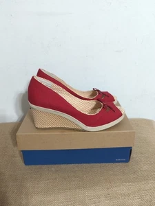 Zapatos de cuña para mujer Ked rojos talla 7,5 puntos peep toe - Imagen 1 de 8