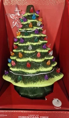 Brand New Ceramic Xmas Green Christmas Tree Table Lamp Light Ornament Decoration - Image 1 of 2