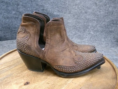 Botas de vaquero Ariat Dixon punta de ala tachonadas punta corta marrón para mujer talla 7 B Foto 1 de 4