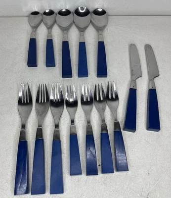 14 Supreme Cutlery SPECTRA Blue Lucite Stainless Flatware Japan Rare - Image 1 of 4