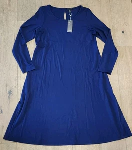 Vestido Eileen Fisher Talla Grande Azul 3/4 Manga Larga Elastizado Trapecio Viscosa Nuevo con Etiquetas - Imagen 1 de 13