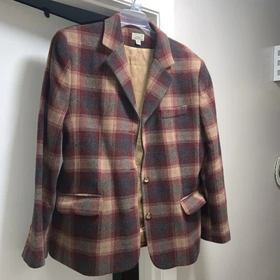 DE COLECCIÓN L.L. Chaqueta Blazer Bean Para Mujer A Cuadros Lana Mezcla Cachemira Abotonada - Talla 16p Foto 1 de 4