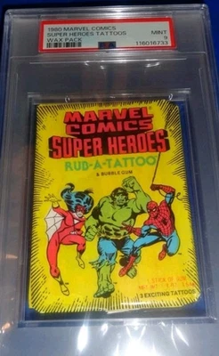 1980 Marvel Comics Super Heroes Tattoos Wax Pack PSA 9 Mint!  only 1 higher WOW - Image 1 of 4