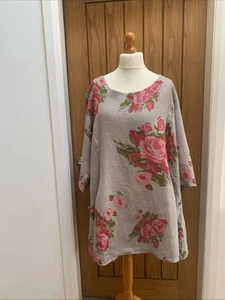Made In Italy Grey Floral Linen Tunic/dress 2XL - Picture 1 of 6