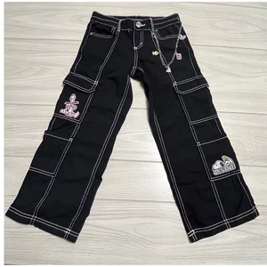 Justice Black Cargo Pants Snoopy Woodstock Chain Girls Size 6 - Picture 1 of 9