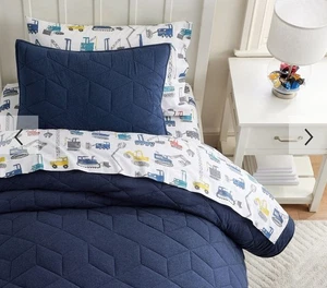 Pottery Barn Kids melierter Baumwolljersey gesteppter Doppelsteppbezug Sham dunkelblau  - Bild 1 von 16