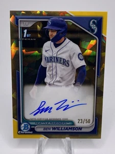2024 Bowman Ben Williamson 1st Bowman Chrome Sapphire Auto Gold #/50 Mariners - Bild 1 von 2