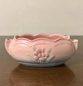 VTG 1940s Hull Art Pottery Iris Oval Rose Bowl Matte Pink & Blue Planter 412-4 - Picture 1 of 8