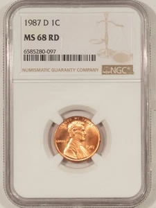 1987-D LINCOLN CENT - NGC MS-68 RD, RED & TOUGH IN THIS GRADE - Picture 1 of 3