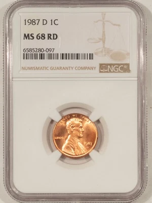 1987-D LINCOLN CENT - NGC MS-68 RD, RED & TOUGH IN THIS GRADE - Image 1 of 3