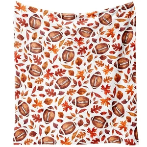 Yiyhuxf Fall Thanksgiving Blankets,Football with Maple Leaves Farmhouse Blank... - Picture 1 of 7