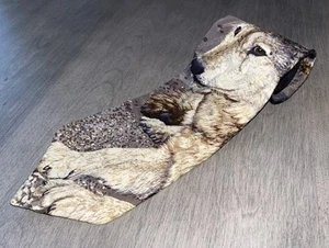 Vintage 1997 Silk Tie Artic Timber Wolf Graphic Endangered Species Made in USA - Picture 1 of 6