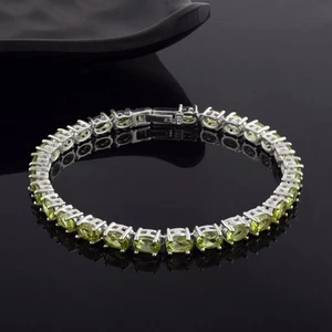 Bracciale Peridoto Argento Sterling 925 Pietra Nascita Naturale Agosto... - Foto 1 di 3