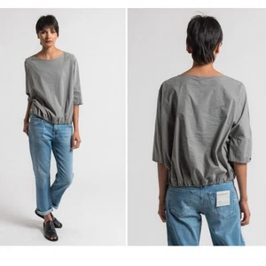 ALBUM DI FAMIGLIA Stretch Cotton Top in Grey Size Small Oversized 3/4 Sleeve - Picture 1 of 8