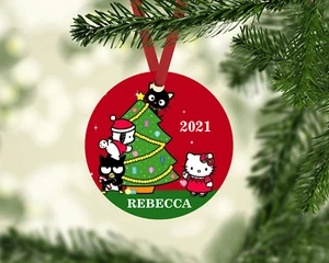 HELLO KITTY & FRIENDS PERSONALIZED NAME YEAR 2021 METAL CHRISTMAS TREE ORNAMENT - Picture 1 of 1