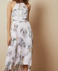 Ted Baker Daniiey Woodland Pleated Maxi Dress Pale Pink Floral Size 5 UK 16 BNWT - Picture 1 of 18