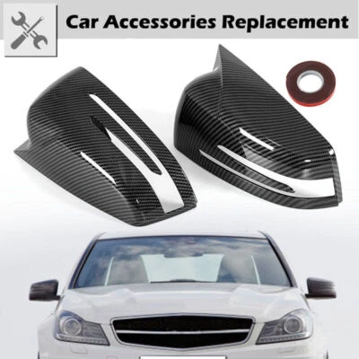 For Mercedes Benz Benz W204 W212 W176 CLA250 Horn Mirror Cover Cap Carbon Fiber Foto 1 de 4