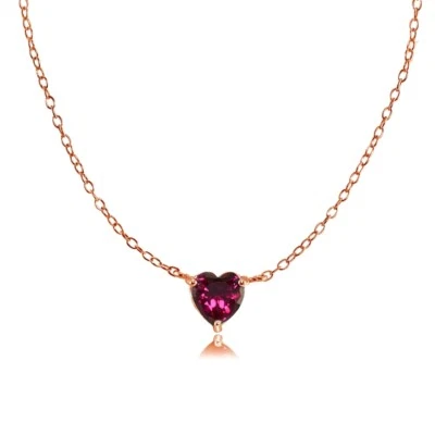 Dainty Created Ruby Small Heart Choker Necklace in Rose Gold Plated 925 Silver - Image 1 of 4