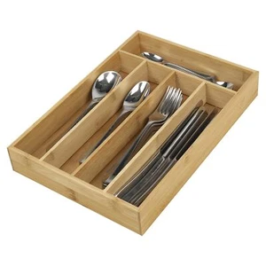 5 Section Cutlery Bamboo Wooden Tray Organiser Kitchen Drawer Holder - Picture 1 of 4