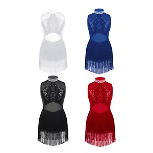 Girls Sequins Tassel Hem Latin Dance Dress Leotard Rumba Samba Dance Dress - Picture 1 of 52